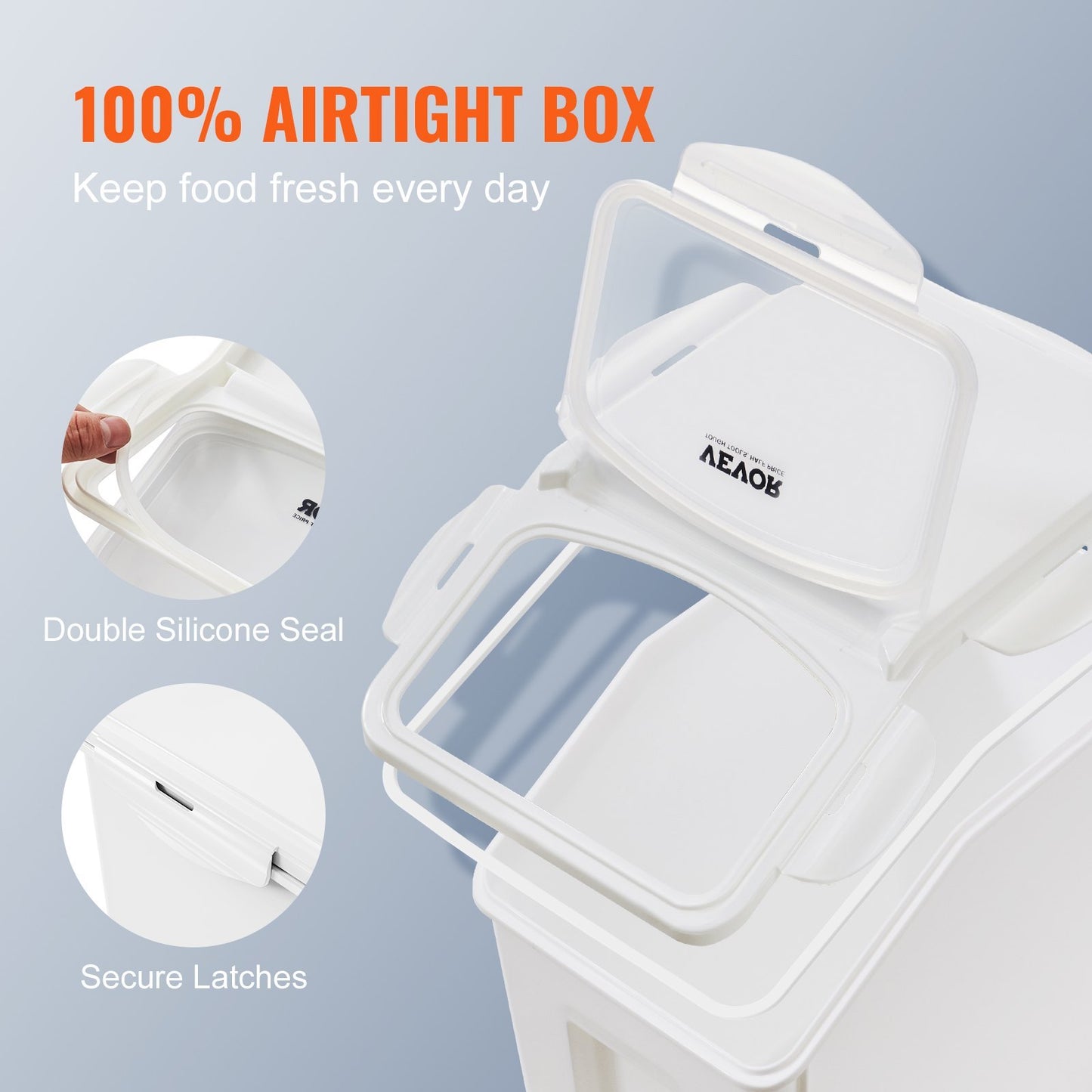 Ingredient Storage Bin, 2 X 15L Dispenser Bin With 2 Measuring Cups, Attachable Casters And Airtight Lid, Dog Pet Food Storage Container, PP Material Kitchen Rice Cereal Flour Bin
