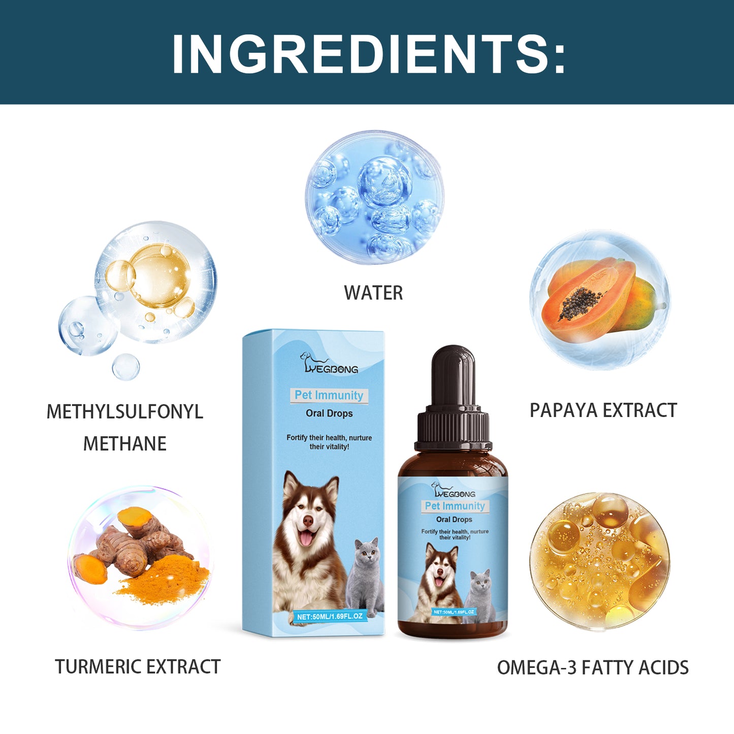 Pet Immune Support Oral Drops for Dogs & Cats | Skin, Gut & Coat Health