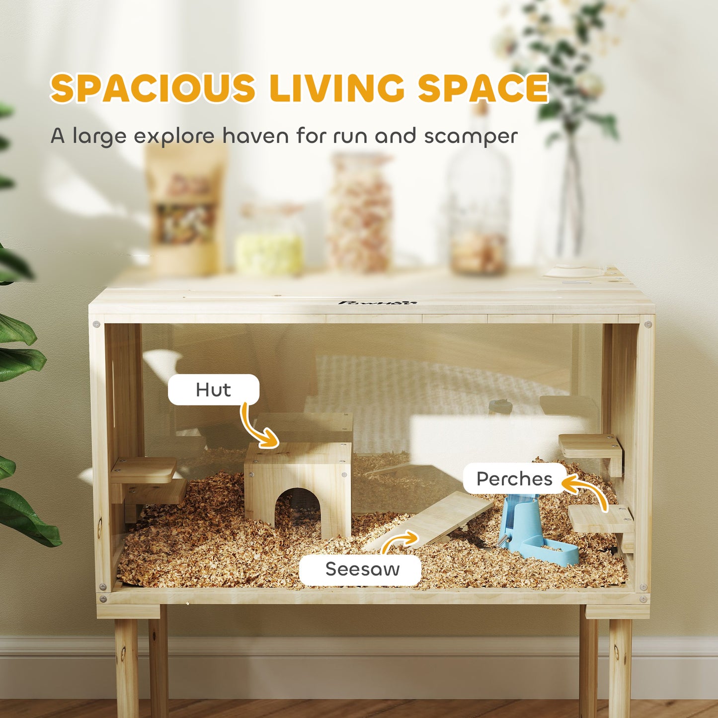 Wooden Hamster Cage With Legs, Gerbil Cage For Syrian, Dwarf, Mouse, 28 X 16 X 29.5, Nature Wood