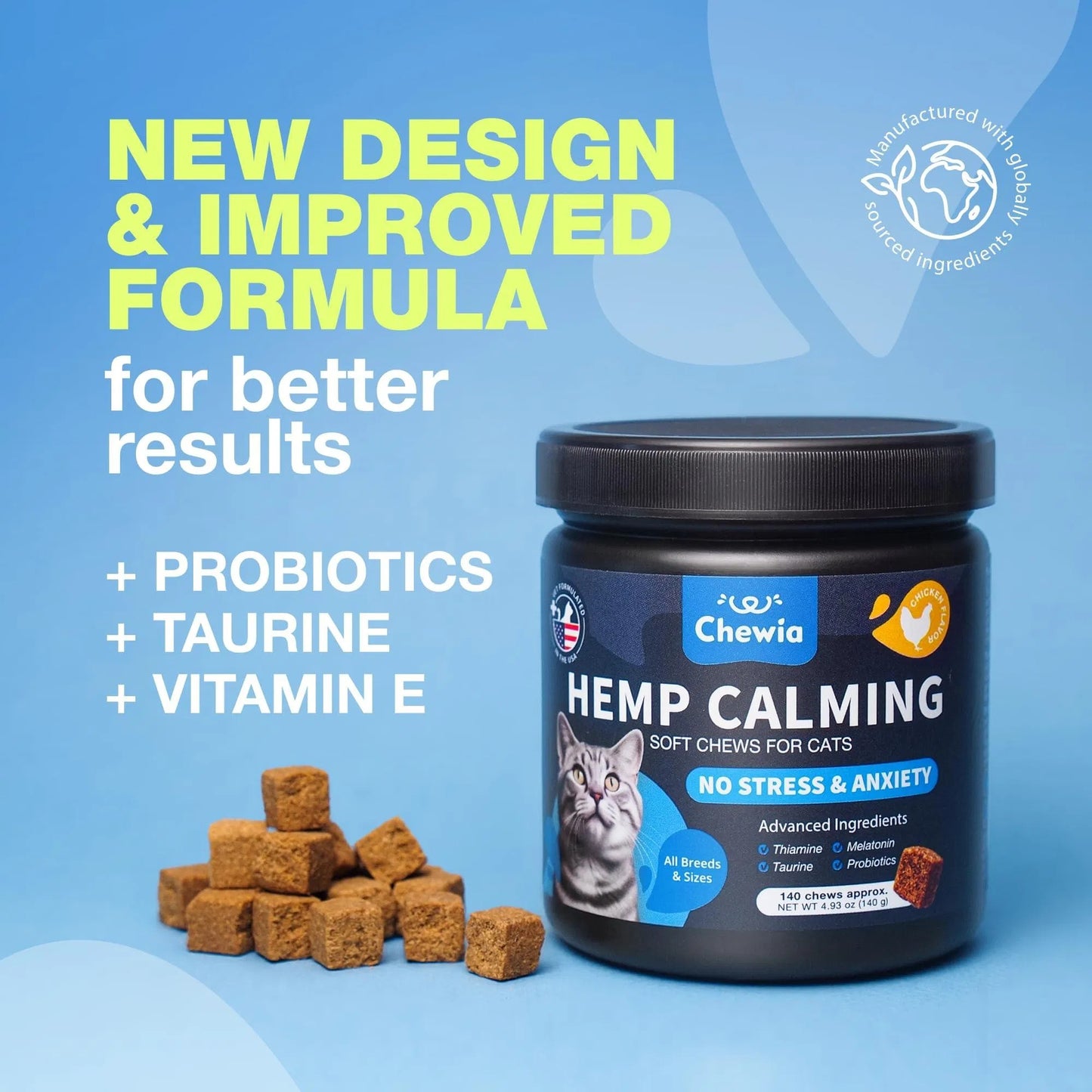 Cat Calming Treats Hemp Calming Care For Cats Cat Melatonin Soft Chews With Hemp Seed Oil And Probiotics Cat Anxiety Relief Storms Travel Grooming Separation Calming Chews For Cats
