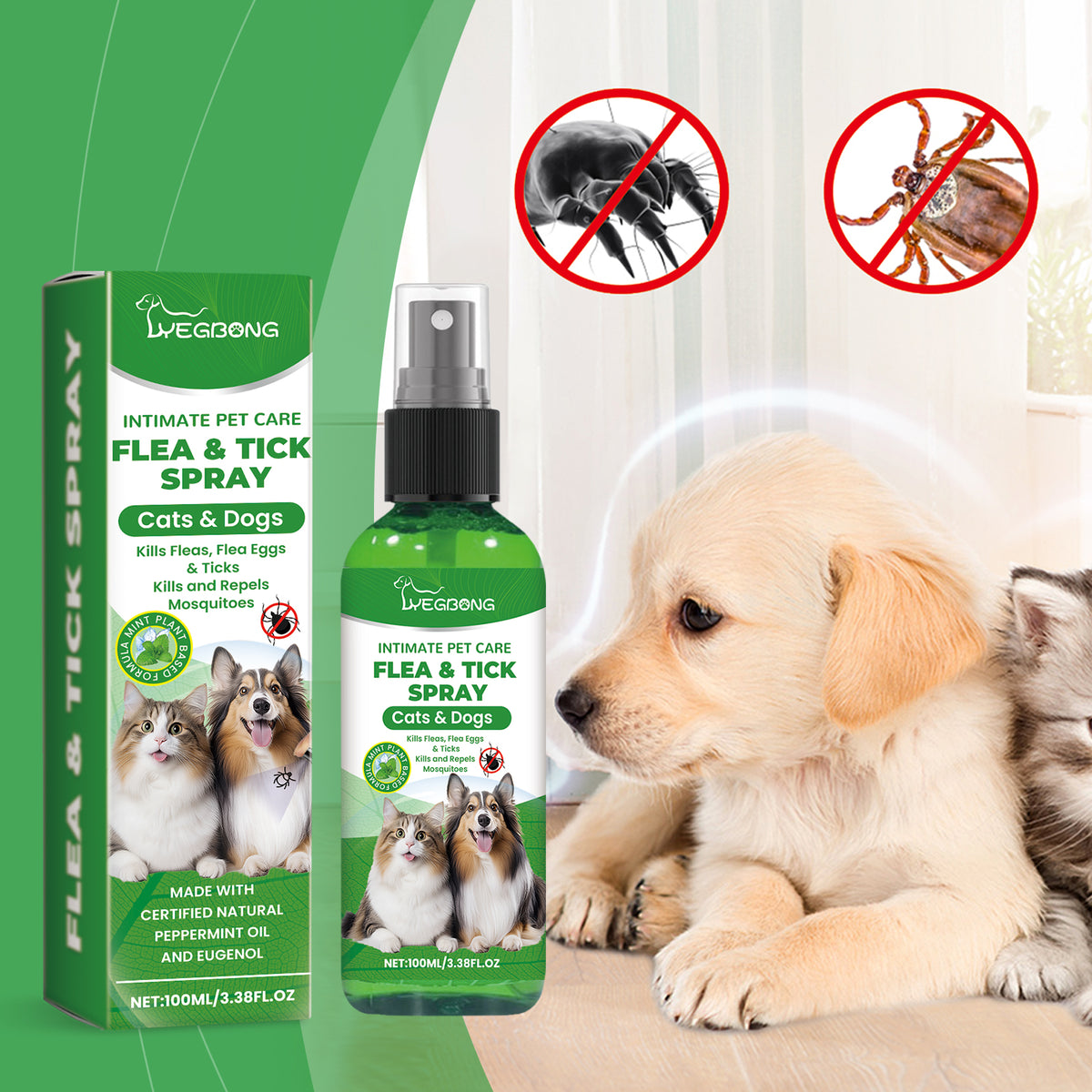 Pet Insect Repellent Spray for Dogs & Cats | Kills Fleas, Mites & Lice