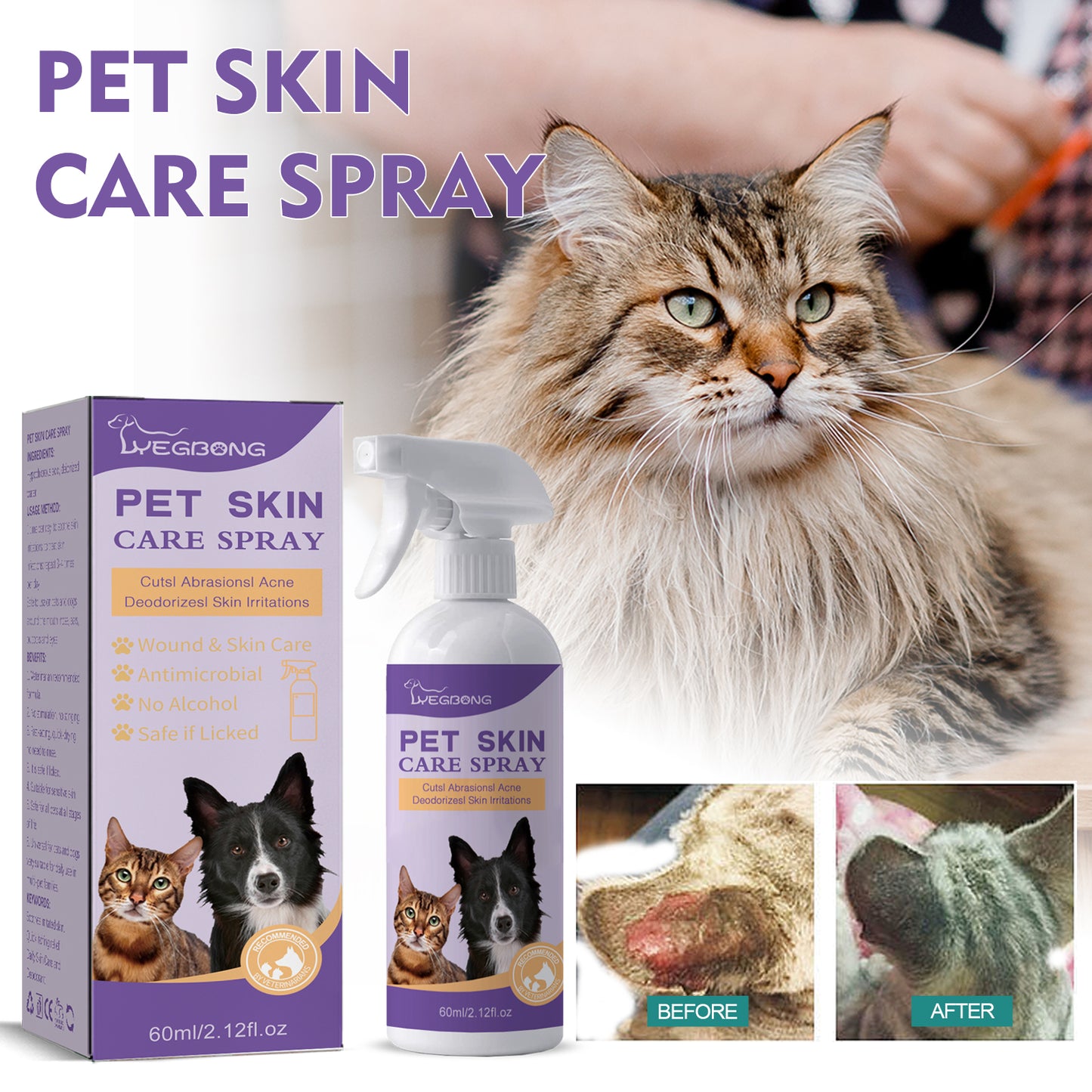 Pet Skin Relief Spray for Dogs & Cats | Soothes Itching & Eliminates Mites