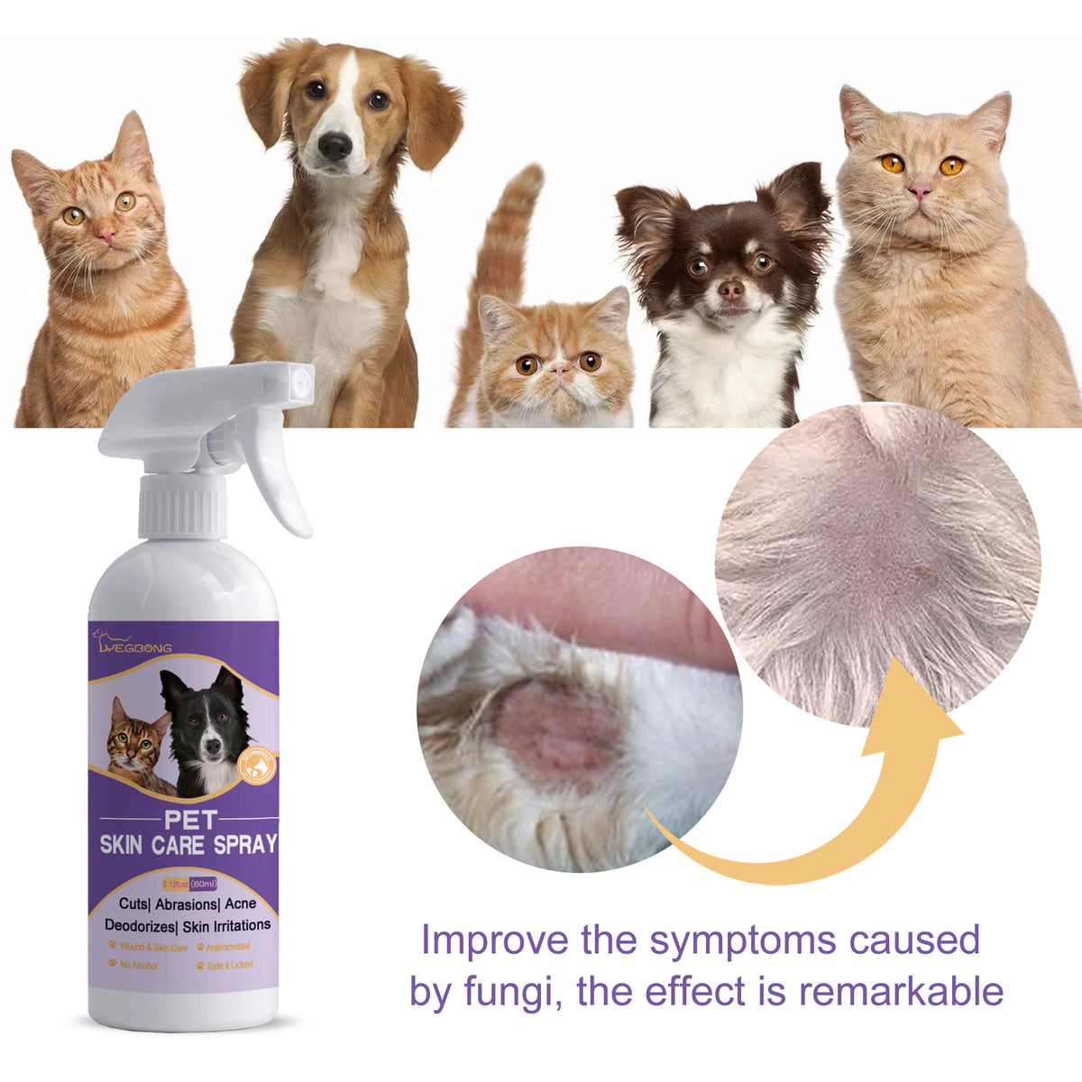 Pet Skin Relief Spray for Dogs & Cats | Soothes Itching & Eliminates Mites