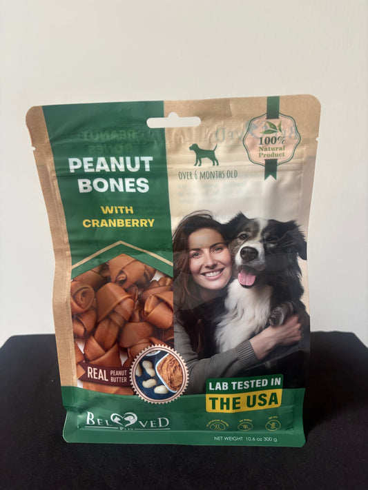 Peanut Butter Bones with Cranberry | Rawhide-Free Dog Chews 10.6 oz